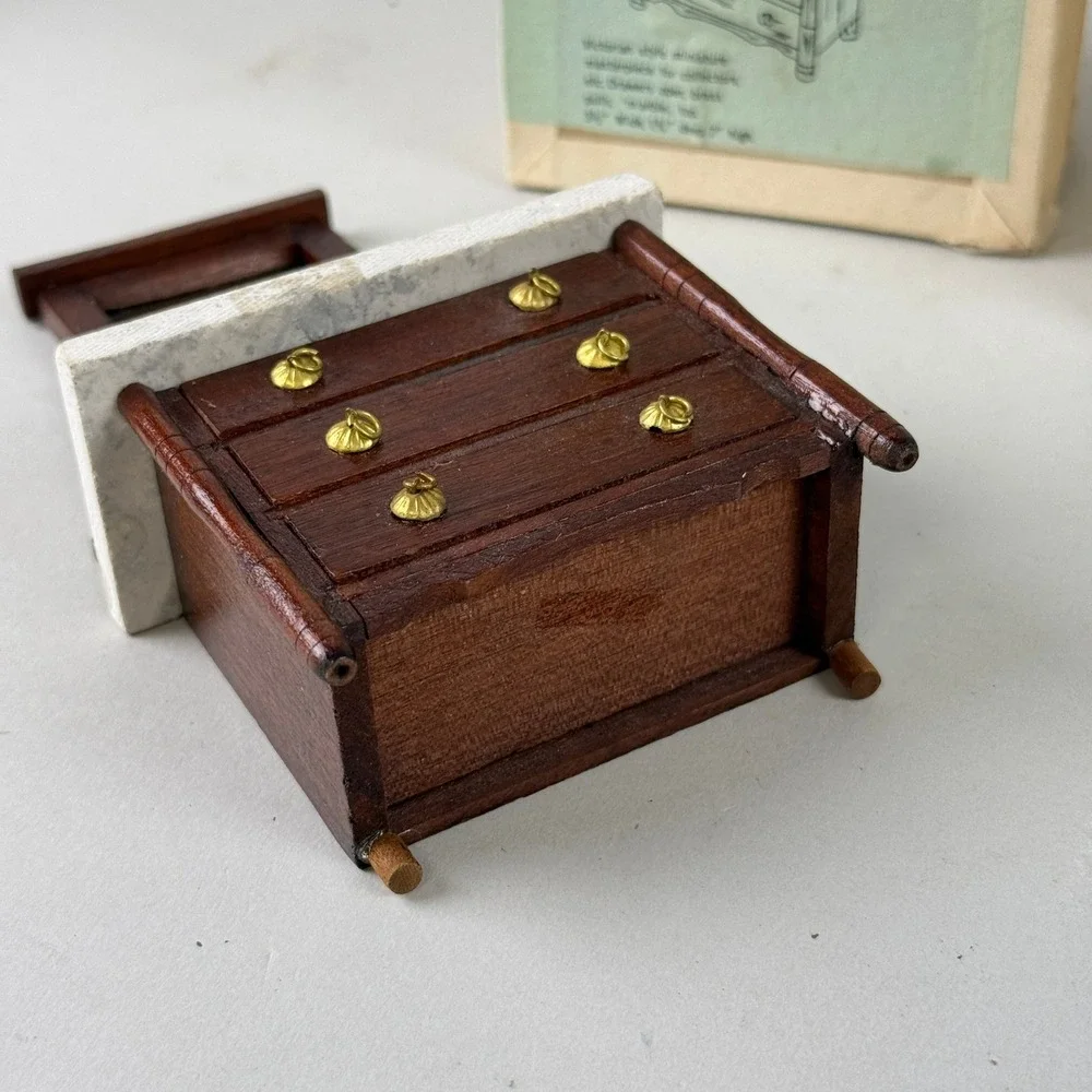 Vtg Doll house furniture Hardwood Miniature Victorian‎ Dresser and Tea Cart 1:12